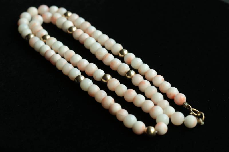 Mit Video Vintage Chinese Export 14K Gf Echt Edelstein Koralle Runde Perlenkette Goldfilled von GTRAVERANTIQUES