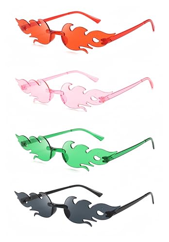 GTREW 4 Stück Feuerflamme Sonnenbrille Damen Herren Halloween Feuerförmige Brille Cosplay Zubehör Party Brillen (Farbe) von GTREW