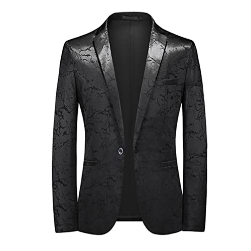 Herren-Blazer mit einem Knopf, Schalkragen, Anzugjacke, Nachtclub, Abschlussball, DJ-Blazer, schwarz, 5XL von GTSFTJ