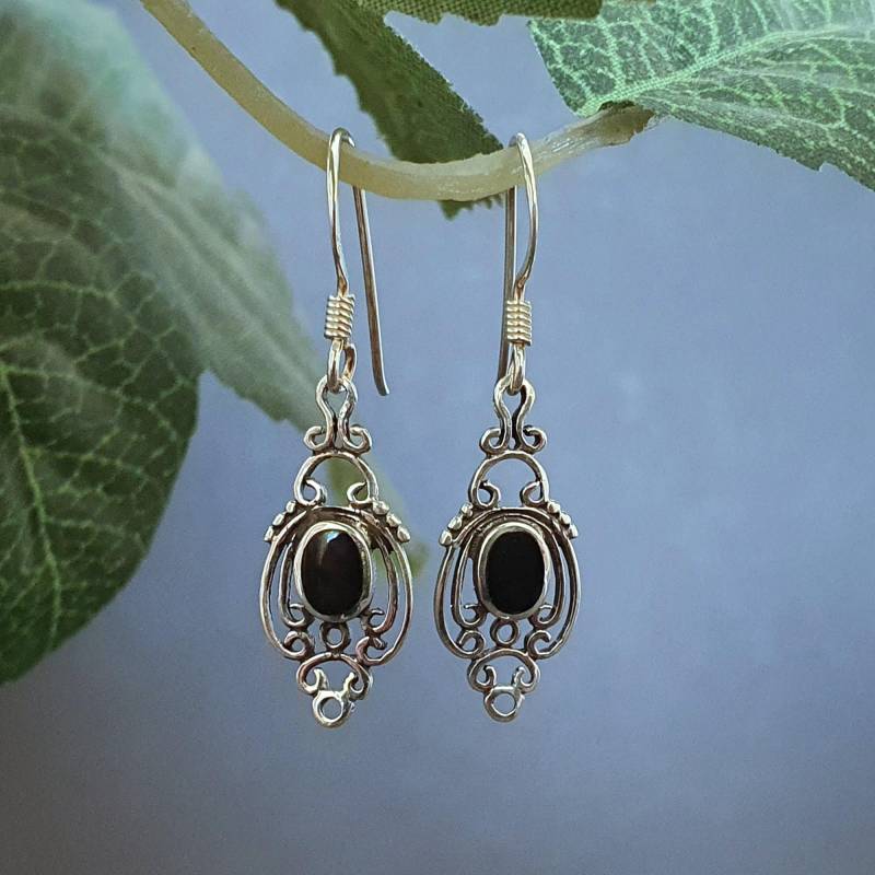 Filigrane Damen Ohrringe Silber 925 Mit Schwarzem Stein Onyx Gothic Jugendstil Mittelalter von GTSilverStore