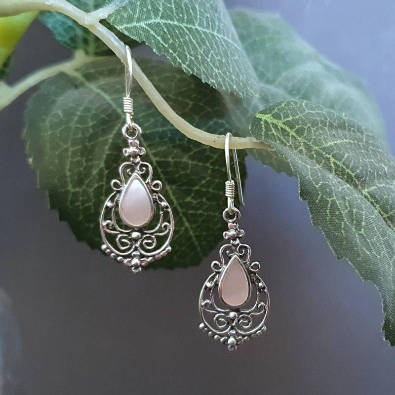 Filigrane Damen Ohrringe Silber 925 Mit Weißem Stein Mondstein Gothic Jugendstil Mittelalter von GTSilverStore