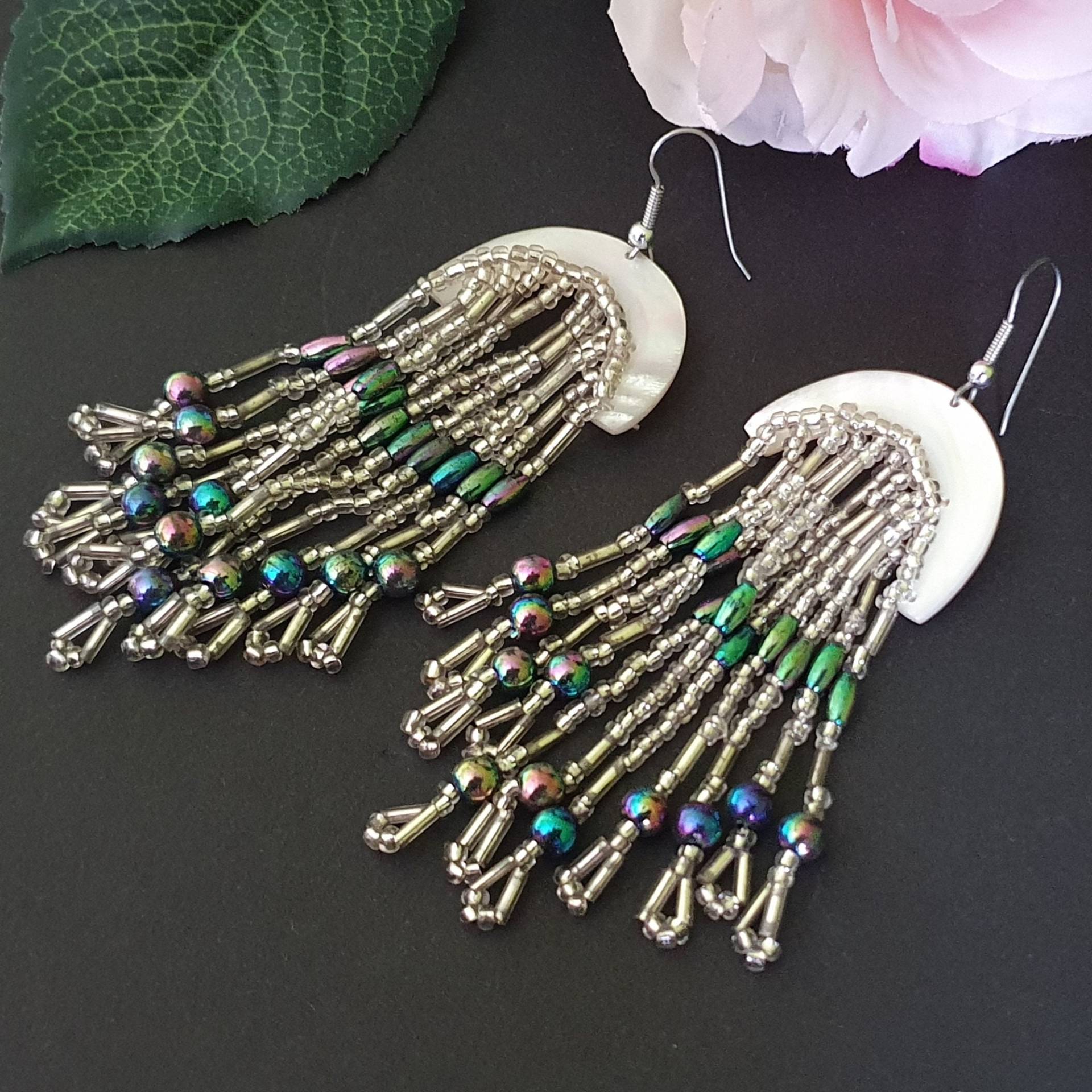 Lange Vintage Perlen Perlmutt Ohrringe Boho von GTSilverStore