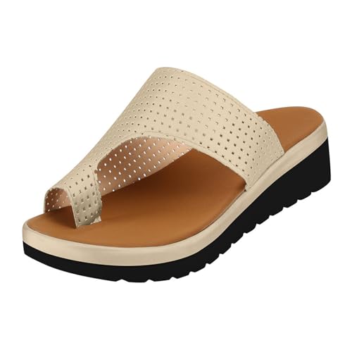 GTTGHJ6DHY Sommer Damen PU-Leder Freizeit Fischmaul Dicke Sohle Atmungsaktiv Hohl Satz Zehen Hausschuhe Anti-Rutsch Verschleißfest Strand Draußen Tragen Sandalen,Gold,39 von GTTGHJ6DHY