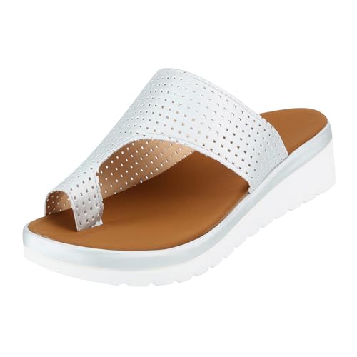 GTTGHJ6DHY Sommer Damen PU Leder Freizeit Fischmaul Dicke Sohle Atmungsaktiv Hohl Set von Zehen Hausschuhe Anti-Rutsch Verschleißfest Strandkleidung Outdoor Sandalen, silber, 36 EU von GTTGHJ6DHY