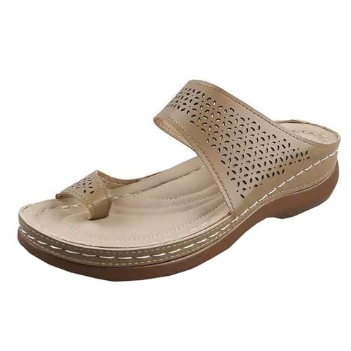 GTTGHJ6DHY Sommer Damen PU Leder Freizeit Hollow Toe Set Flach Follow Flip Flops Anti-Rutsch Verschleißfest Strand Wear Outdoor Hausschuhe, grau, 41 EU von GTTGHJ6DHY