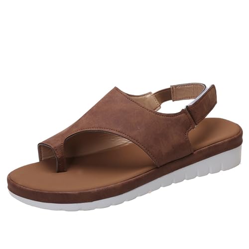 GTTGHJ6DHY Sommer Damen PU Leder Freizeit Schnalle Thong Sandalen Anti-Rutsch Verschleißfest Strand Wear Outdoor Sandalen, braun, 39 EU von GTTGHJ6DHY