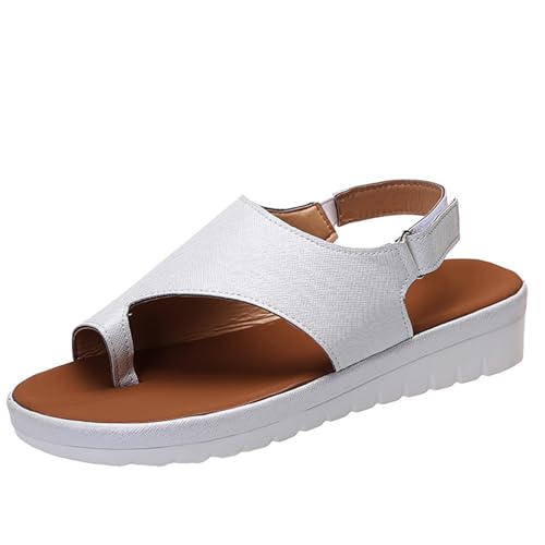 GTTGHJ6DHY Sommer Damen PU Leder Freizeit Schnalle Thong Sandalen Anti-Rutsch Verschleißfest Strand Wear Outdoor Sandalen, silber, 39 EU von GTTGHJ6DHY