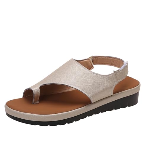 GTTGHJ6DHY Sommer Damen PU-Leder Freizeit Schnalle Zehensandalen Anti-Rutsch Verschleißfest Strand Draußen Tragen Sandalen,Gold,40 von GTTGHJ6DHY