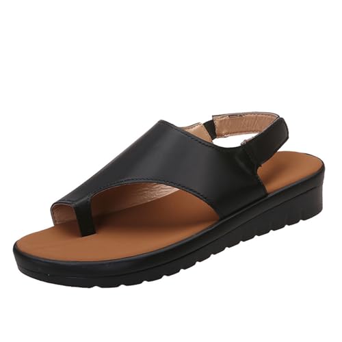 GTTGHJ6DHY Sommer Damen PU-Leder Freizeit Schnalle Zehensandalen Anti-Rutsch Verschleißfest Strand Draußen Tragen Sandalen,Schwarz,43 von GTTGHJ6DHY