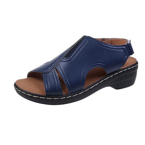 GTTGHJ6DHY Sommer Damen PU-Leder Freizeit Schnallengürtel Fischmaul Atmungsaktiv Sandalen Anti-Rutsch Verschleißfest Strand Draußen Tragen Sandalen,Blau,35 von GTTGHJ6DHY