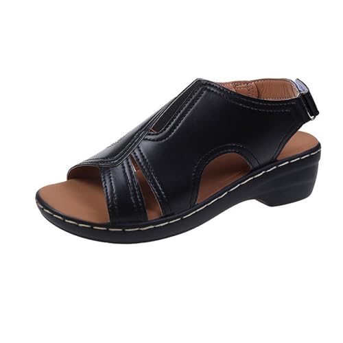 GTTGHJ6DHY Sommer Damen PU-Leder Freizeit Schnallengürtel Fischmaul Atmungsaktiv Sandalen Anti-Rutsch Verschleißfest Strand Draußen Tragen Sandalen,Schwarz,41 von GTTGHJ6DHY