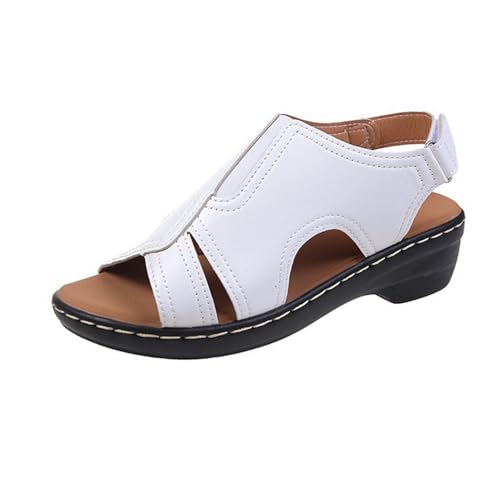 GTTGHJ6DHY Sommer Damen PU-Leder Freizeit Schnallengürtel Fischmaul Atmungsaktiv Sandalen Anti-Rutsch Verschleißfest Strand Draußen Tragen Sandalen,Weiß,40 von GTTGHJ6DHY