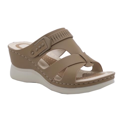 GTTGHJ6DHY Sommer Damen PU-Leder Freizeit Sport Fischmaul Sandalen Anti-Rutsch Verschleißfest Strand Draußen Tragen Sandalen,Braun,37 von GTTGHJ6DHY