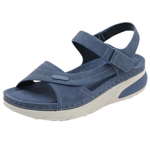 GTTGHJ6DHY Sommer Damen PU-Leder Freizeit Sport Komfortabel Sandalen Anti-Rutsch Verschleißfest Strand Draußen Tragen Sandalen,Blau,38 von GTTGHJ6DHY