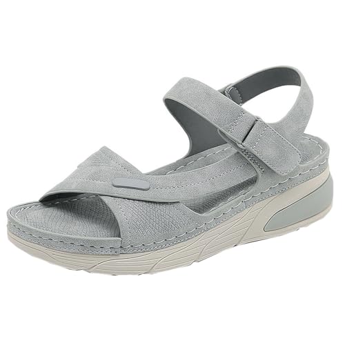 GTTGHJ6DHY Sommer Damen PU-Leder Freizeit Sport Komfortabel Sandalen Anti-Rutsch Verschleißfest Strand Draußen Tragen Sandalen,Grau,40 von GTTGHJ6DHY