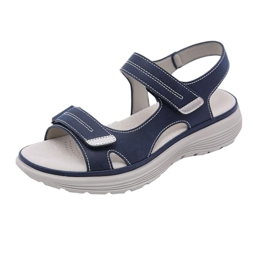 GTTGHJ6DHY Sommer Damen PU-Leder Freizeit Sport Runder Kopf Sandalen Anti-Rutsch Verschleißfest Strand Draußen Tragen Sandalen,Blau,36 von GTTGHJ6DHY