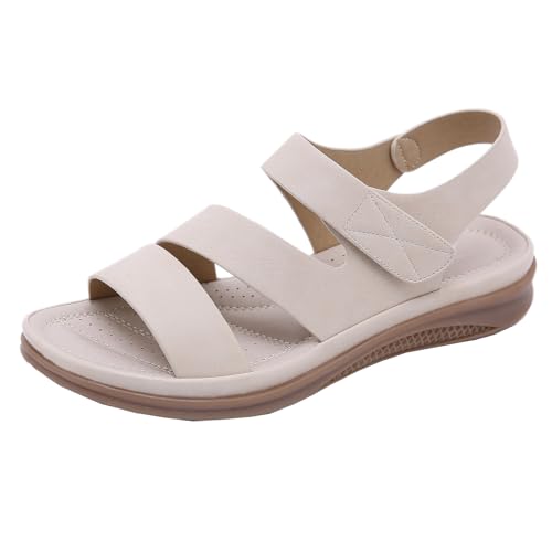 GTTGHJ6DHY Sommer Damen Retro PU-Leder Freizeit Runder Kopf Kreuzen Riemen Sandalen Anti-Rutsch Verschleißfest Strand Draußen Tragen Sandalen,Beige,36 von GTTGHJ6DHY