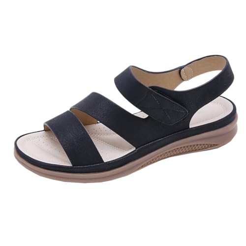 GTTGHJ6DHY Sommer Damen Retro PU-Leder Freizeit Runder Kopf Kreuzen Riemen Sandalen Anti-Rutsch Verschleißfest Strand Draußen Tragen Sandalen,Schwarz,39 von GTTGHJ6DHY