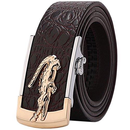 Gürtel Herren Echt leder Krokodil Muster Metallschnalle Ledergürtel Ratsche Automatik Freizeit Belt für Männer Kleidung Business Retro Jeans Bund von GTUKO-Ledergürtel