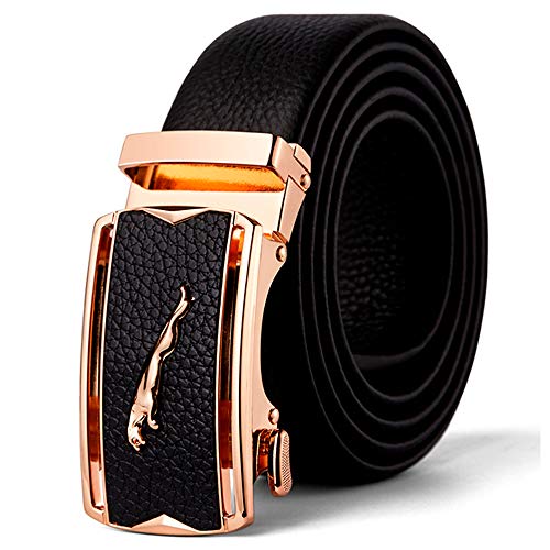 Herren Gürtel Echt leder Jaguar Metallschnalle Ledergürtel Ratsche Automatik Freizeit Belt für Männer Kleidung Business Retro Jeans Bund Verstellbare Grösse von GTUKO-Ledergürtel