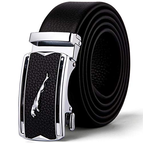 Herren Gürtel Echt leder Jaguar Metallschnalle Ledergürtel Ratsche Automatik Freizeit Belt für Männer Kleidung Business Retro Jeans Bund Verstellbare Grösse von GTUKO-Ledergürtel