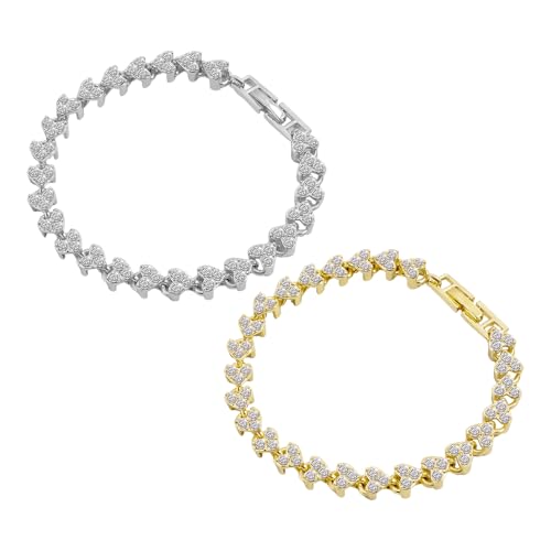 2 Stück Strass-Armbänder, Funkelnde Armbänder, Elee Damenarmbänder, Einfache Persönlichkeitsarmbänder, Bekleidungsaccessoires (Gold Und Silber) von GTYHH