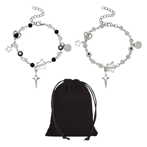 GTYHH 2 Armbänder Im Punk-Stil Und 1 Schmuckbeutel, Modische Persönlichkeitsarmbänder, Freundschaftsarmbänder, Einfache Und Vielseitige Armbänder von GTYHH