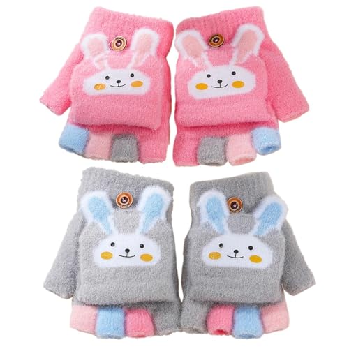 GTYHH 2 Paar Kinder-Kaninchenhandschuhe, Wollstrickhandschuhe, Fingerlose Klapphandschuhe, Fingerlose Schreibhandschuhe, Winterkältebeständige Warme Handschuhe von GTYHH