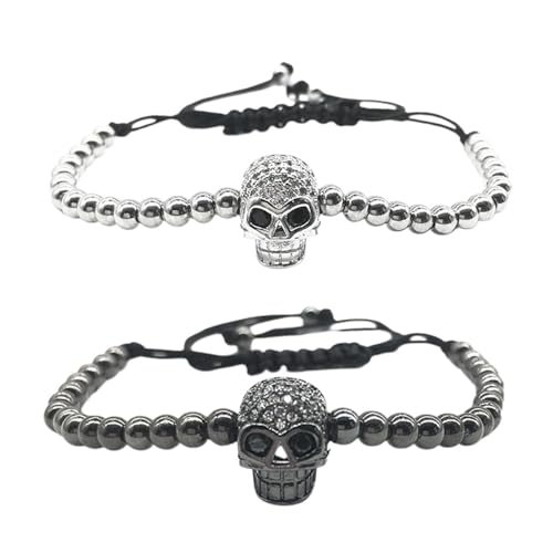 GTYHH 2 Stück Totenkopf-Armbänder, Modische Persönlichkeitsarmbänder, Verstellbare Armbänder, Geflochtene Armbänder, Armbänder Im Punk-Stil von GTYHH