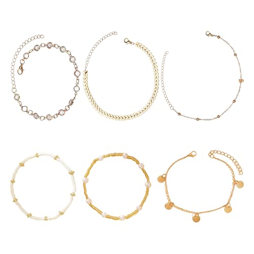 GTYHH 6 Stücke Goldener Fußkettchen, Boho-Fußkettchen, Strand-Perlen-Fußkettchen, Einfache Mehrschicht-Fußkettchen, Modische Accessoires Für Mädchen. von GTYHH