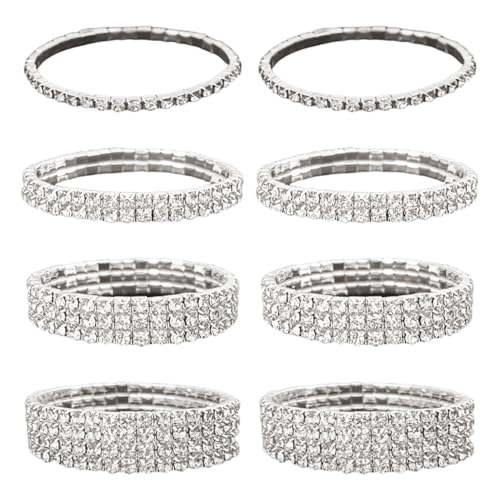 GTYHH 8 Stück Strass-Armbänder, Dekorative Armbänder, Glänzende Armbänder, Elee Armbänder Für Damen, Modische Schlichte Armbänder von GTYHH
