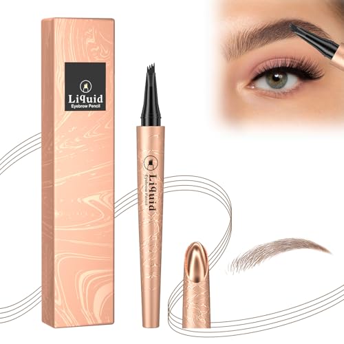 2024 Neu 3D Microblading Augenbrauenstift Mit 4 Gabelspitzen Applikator, Augenbrauenstift Wasserfest, Magischer Eyebrow Pen Erzeugt Mühelos Natürlich Aussehende Brauen (01#Light brown) von GUAHKUN
