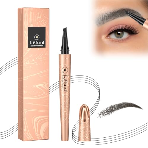 2024 Neu 3D Microblading Augenbrauenstift Mit 4 Gabelspitzen Applikator, Augenbrauenstift Wasserfest, Magischer Eyebrow Pen Erzeugt Mühelos Natürlich Aussehende Brauen (04#Black) von GUAHKUN