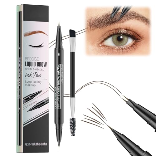 Curved Eyebrow Pen, 2-In-1 Dual-Ended Augenbrauenstift Micro-Gabelspitzen-Applikator & Präziser Bürstenspitze, Augenbrauenstift Wasserfest Für Natürliche Haarähnliche Augenbrauen (BROWN) von GUAHKUN