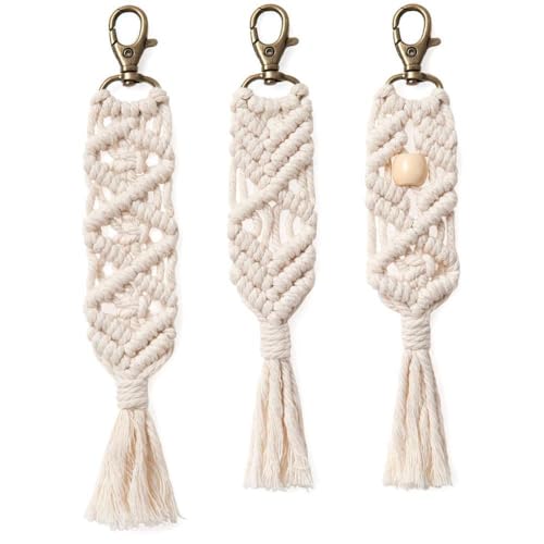GUAN 3 Stück Mini Makramee Schlüsselanhänger,Einzigartige Handgefertigte Boho Schlüsselanhänger mit Gewebten Quasten für Schlüssel Deko für Telefon und Geldbörse (3pcs-A) von GUAN