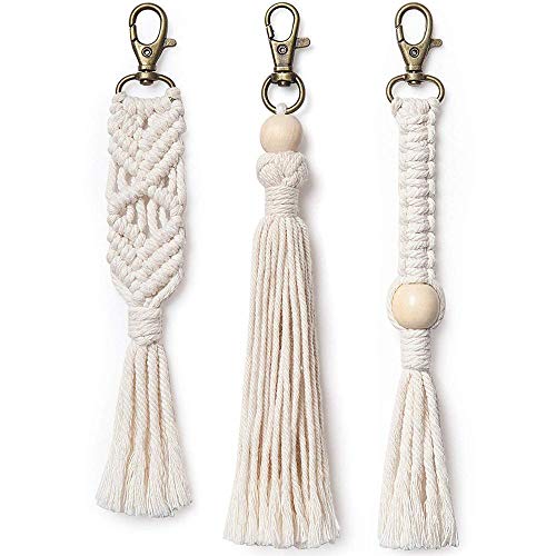 GUAN 3 Stück Mini Makramee Schlüsselanhänger,Einzigartige Handgefertigte Boho Schlüsselanhänger mit Gewebten Quasten für Schlüssel Deko für Telefon und Geldbörse (3pcs-B) von GUAN