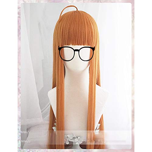 Cosplay Perücke Anime Persona 5 Futaba Sakura Perücke Cosplay Kostüm Frauen Langes Kunsthaar Halloween Party Rollenspiel Perücken+Haarnetz Orange von GUANBBD