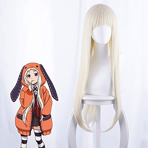 GUANBBD Cosplay Perücke Kakegurui xx Yomoduki Runa für Frauen Mädchen 80cm lange gerade Anime Perücke Hitzebeständige synthetische Haar Party Perücke Blon Yomoduki Runa von GUANBBD