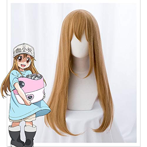 GUANBBD Neue Anime Hataraku Saibou Cosplay Perücken Zellen bei der Arbeit! Blutplättchen PLT Langes glattes blondes Kunsthaar für erwachsene Mädchen von GUANBBD
