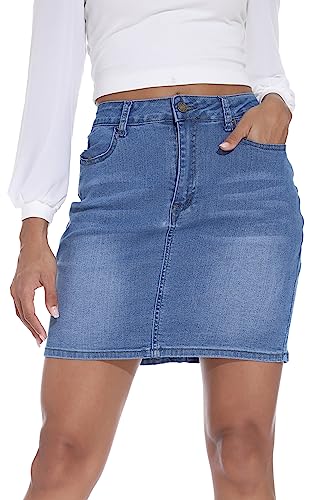 GUANYY Damen Stretch Denim Minirock - Slim Fit & Stylish, Hellblau, 48 von GUANYY