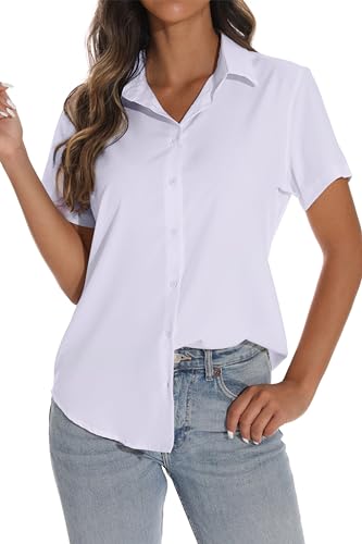 GUANYY Damen Kurzarm Button Down Shirt - Vielseitig und klassisch für alle Anlässe, weiß, Small von GUANYY