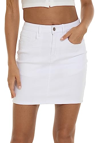 GUANYY Damen Stretch Denim Mini Rock Slim Fit & Stylish, Weiss/opulenter Garten, XX-Large von GUANYY