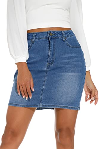 GUANYY Damen Mini-Jeansrock, lässig, Stretch, schmale Passform, hohe Taille, Jeansröcke, Hellblau, Groß von GUANYY