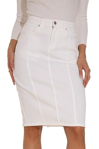 GUANYY Jeansrock für Damen, hohe Taille, knielang, schmale Passform, Bleistift-Stretch-Jeansrock, 3_Weiß, Klein GUANYY Jeansrock für Damen, hohe Taille, knielang, schmale Passform, Bleistift-Stretch-Jeansrock, 3_Weiß, Klein von GUANYY