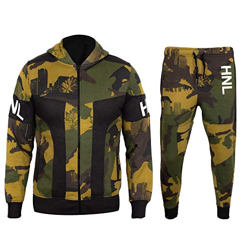 GUBA® Jungen Trainingsanzug Camouflage HNL Hoodie und Hose Jogginganzug Sportbekleidung 5-13 Jahre Gr. 11-12 Jahre, Grün Camo 111 von GUBA