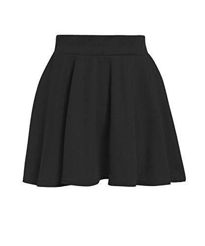 GUBA® Mädchen Kinder Back to School High Waisted Stretch Plain Flippy Flared Short Skater Rock (Schwarz, 11-12 Jahre) von GUBA