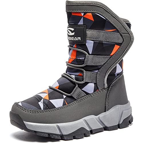 GUBARUN Schneestiefel Jungen Mädchen Winterstiefel Kinder Winter Outdoor Wasserdicht Warme Stiefel（N-Grau-orange, EU 25-CN 26 von GUBARUN