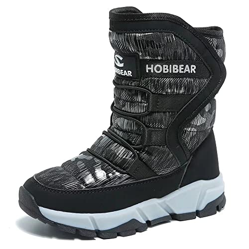 GUBARUN Schneestiefel Jungen Mädchen Winterstiefel Kinder Winter Outdoor Wasserdicht Warme Stiefel（N-Schwarz, EU 25-CN 26 von GUBARUN