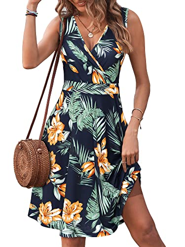 GUBERRY Damen Sommerkleid mit V-Ausschnitt, ärmellos, ausgestellt, Tankkleid mit Taschen, Floral-33, Mittel von GUBERRY