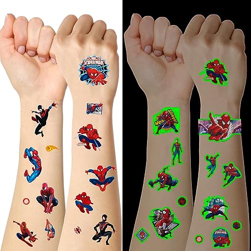 Spiderman Tattoo Kinder, 8 Blätter Spiderman Tattoo Set, Spiderman Leuchttattoos Kinder, Hautfreundliche Kindertattoos, Wasserdichte Temporäre Tattoos, Gastgeschenke für den Kindergeburtstag von GUBOOM